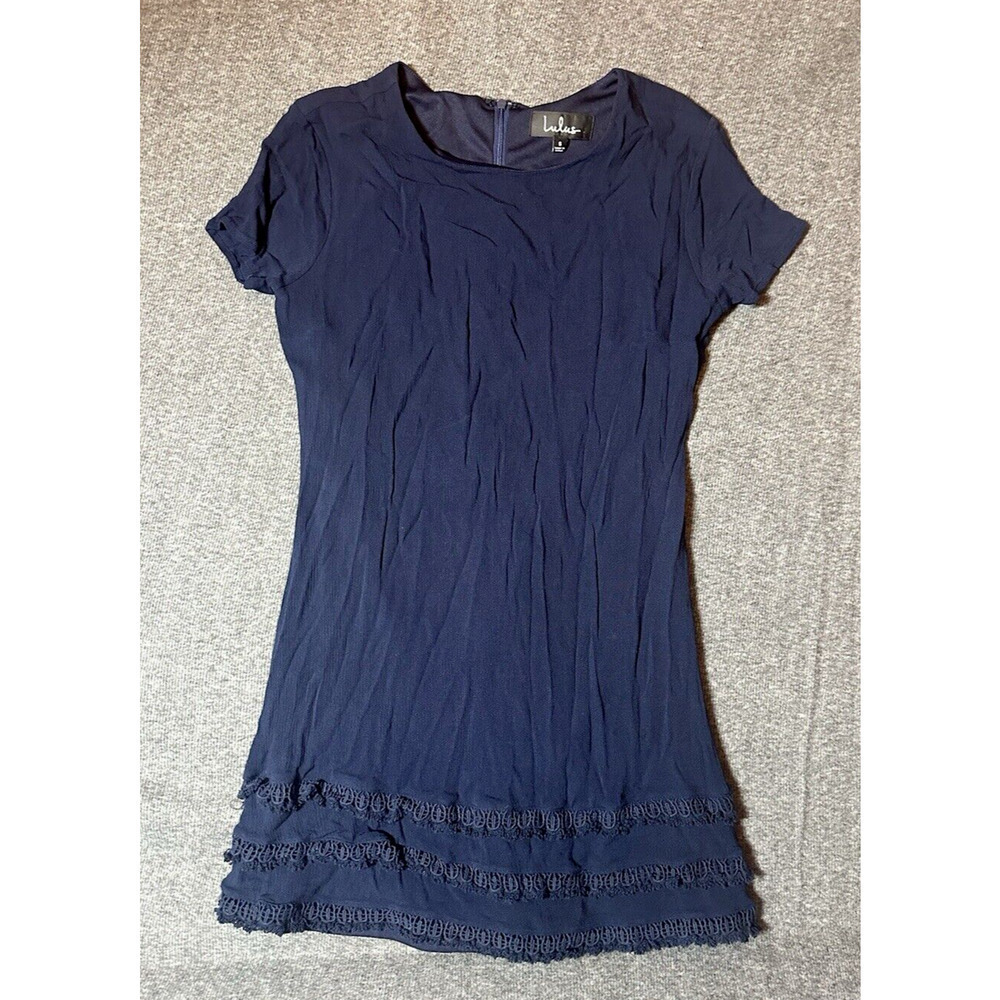 LuLus Dress Women Small Blue Short Sleeve Sheath Babydoll Mini Ruffle DI2769 S